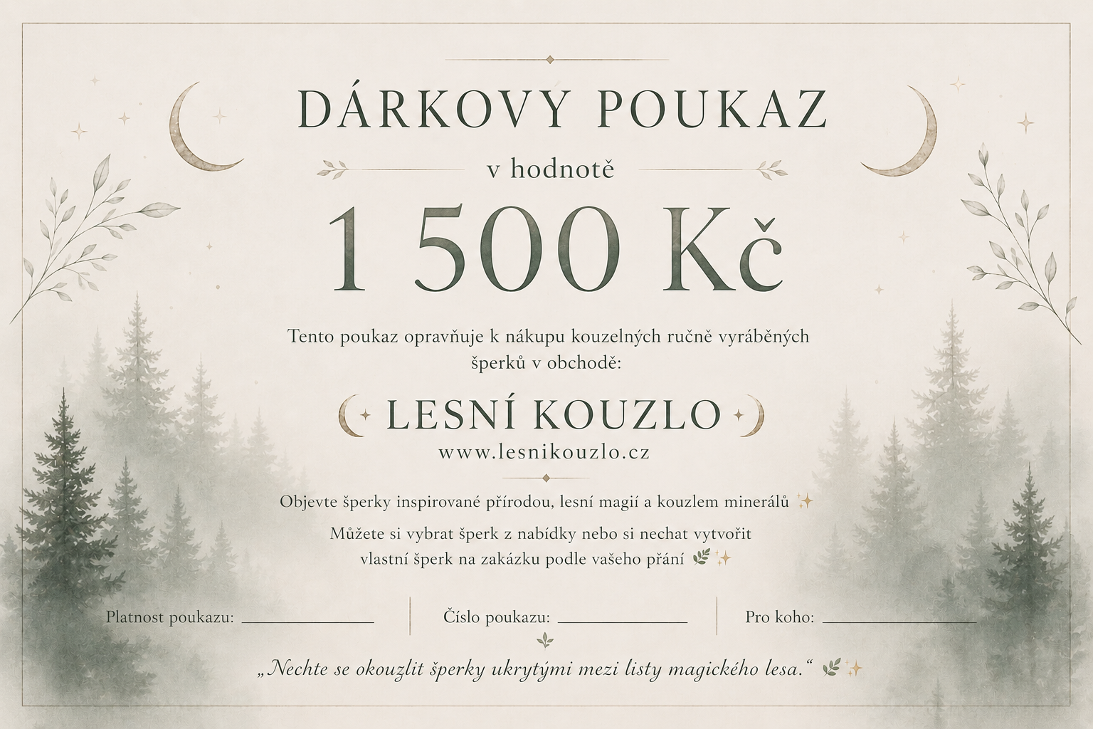 Dárkový poukaz 1000 Kč, 1500 Kč , 2000 Kč🌲🌙