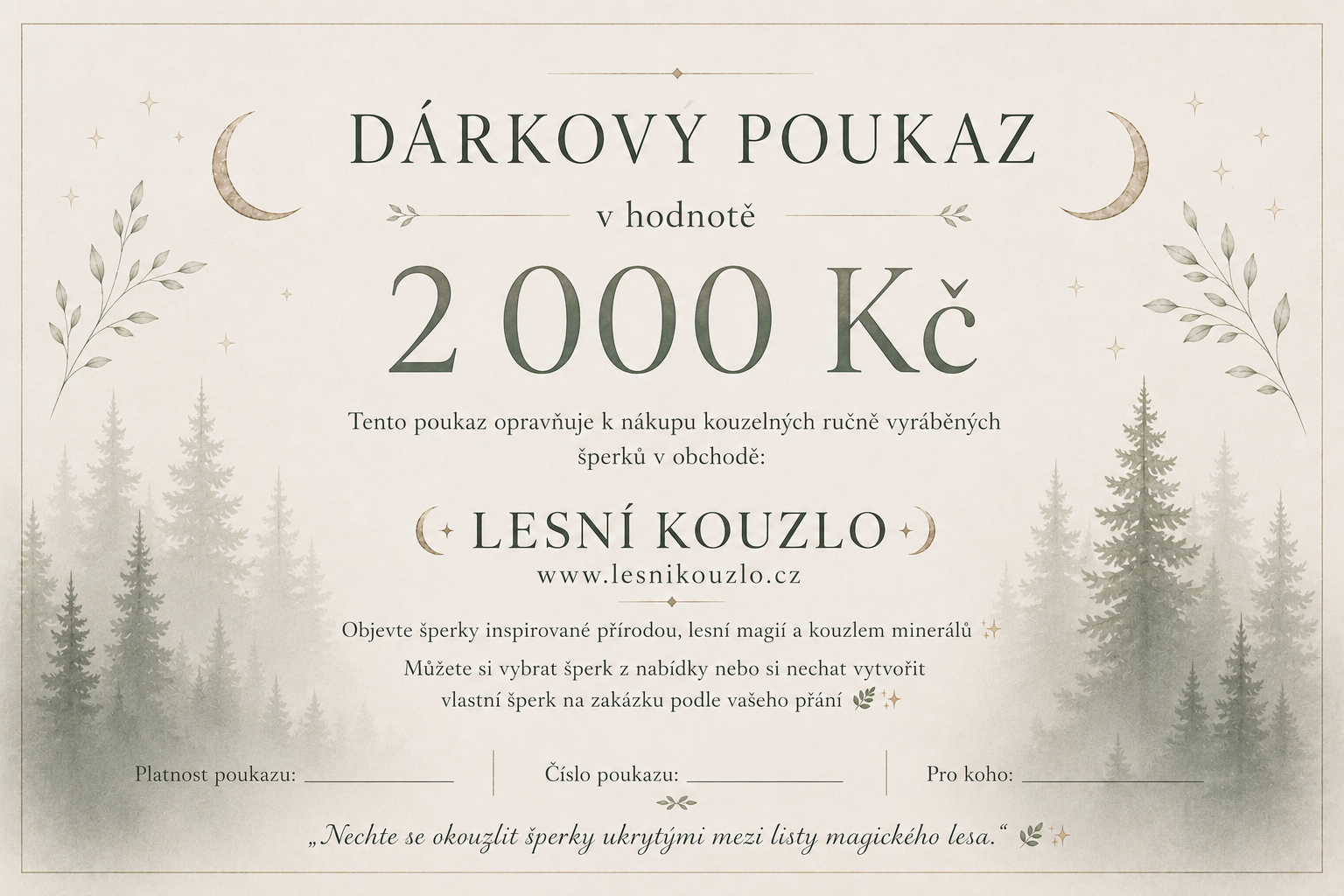 Dárkový poukaz 1000 Kč, 1500 Kč , 2000 Kč🌲🌙