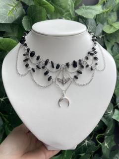 Náhrdelník s onyxem, měsícem a smrtihlavem 🖤🌙
